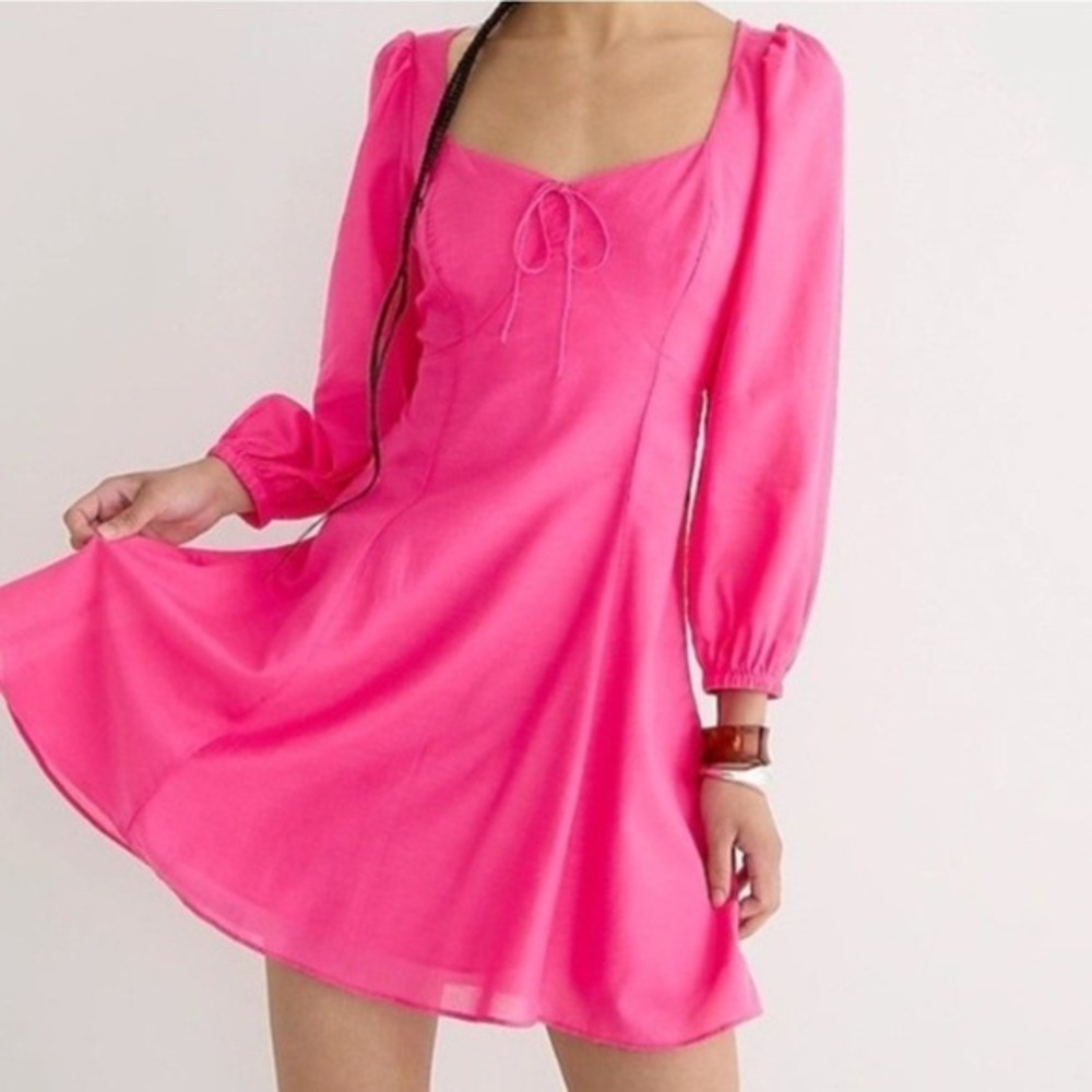 J.Crew‎ Re-Imagined Hot Pink Smocked Back Baba doll Mini Dress Womens 8 Fuchsia